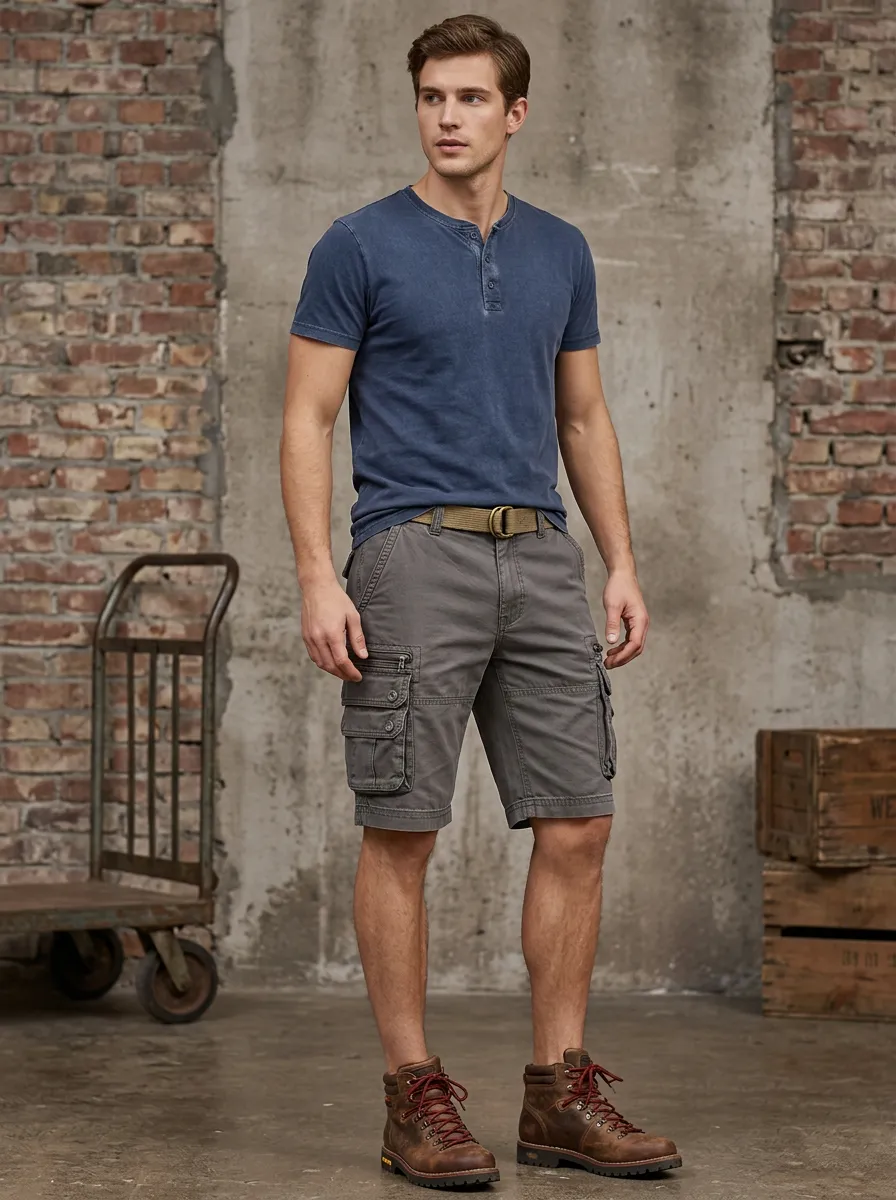 Men's Multi-Pocket Zip Fly Detail Cargo Shorts
