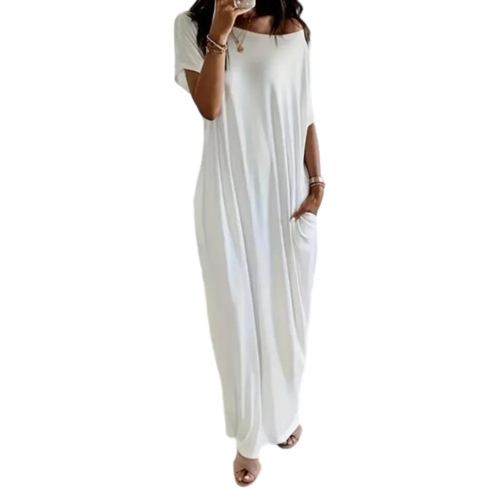 Women's Solid Color Batwing Sleeve Lounge Dress