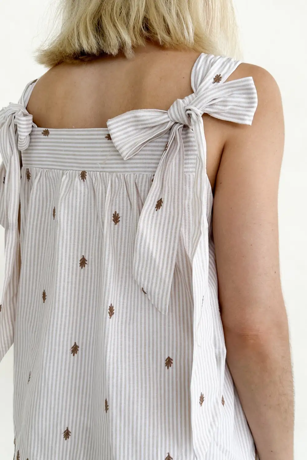 Striped Embroidered Scallop Trim Top