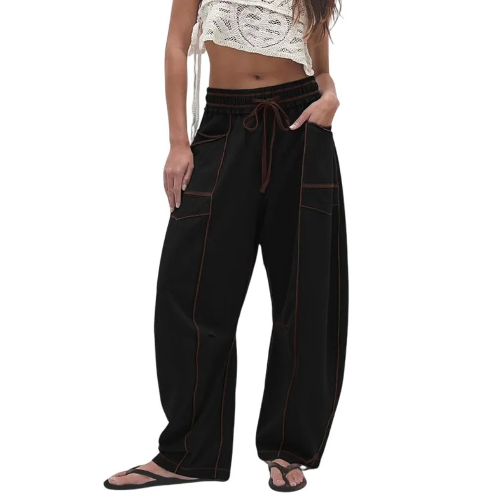 Women's High-Waisted Barrel Sweatpants: Baggy Wide-Leg Drawstring Joggers