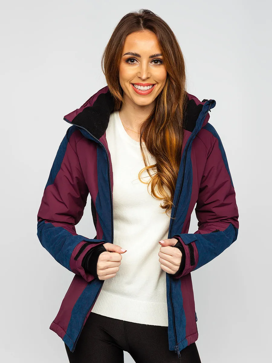 Wine women's winter jacket with hood