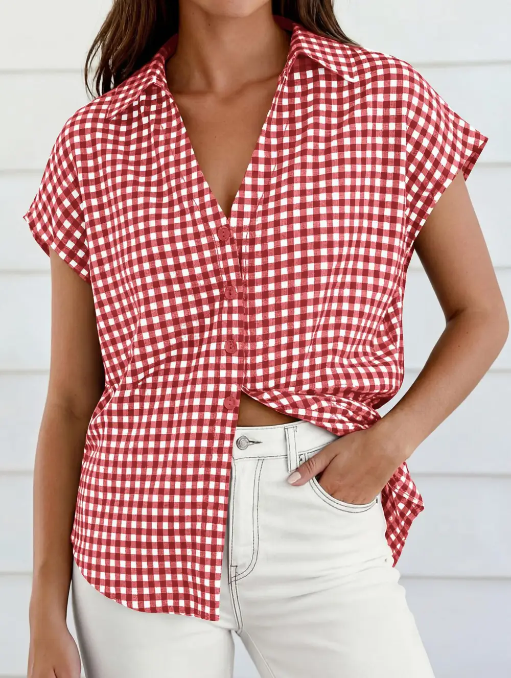 Plaid Button Loose Short Sleeve Shirt