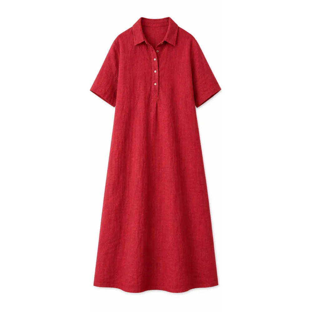 Linen Blend Polo Midi Dress