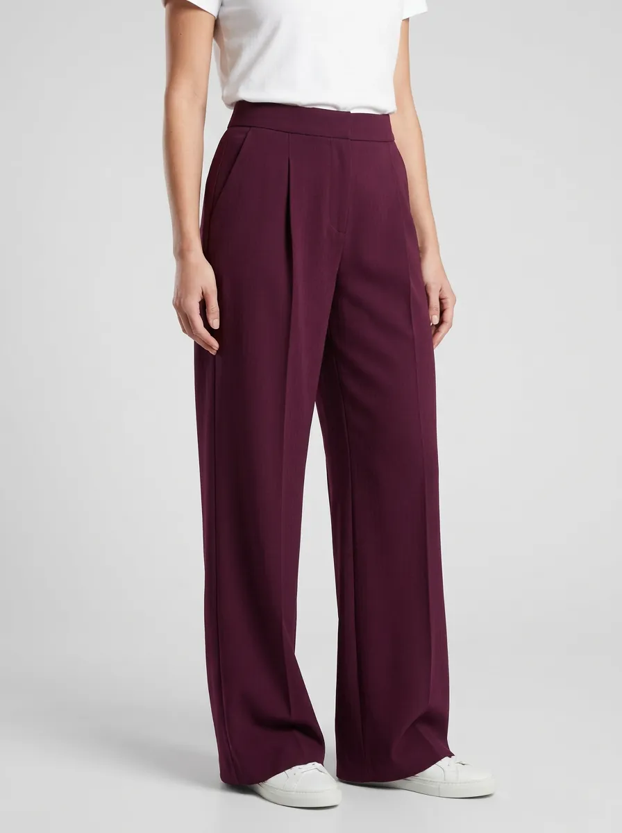 Soft Wide-Leg Pleated Solid Women's Wide-Leg Pants