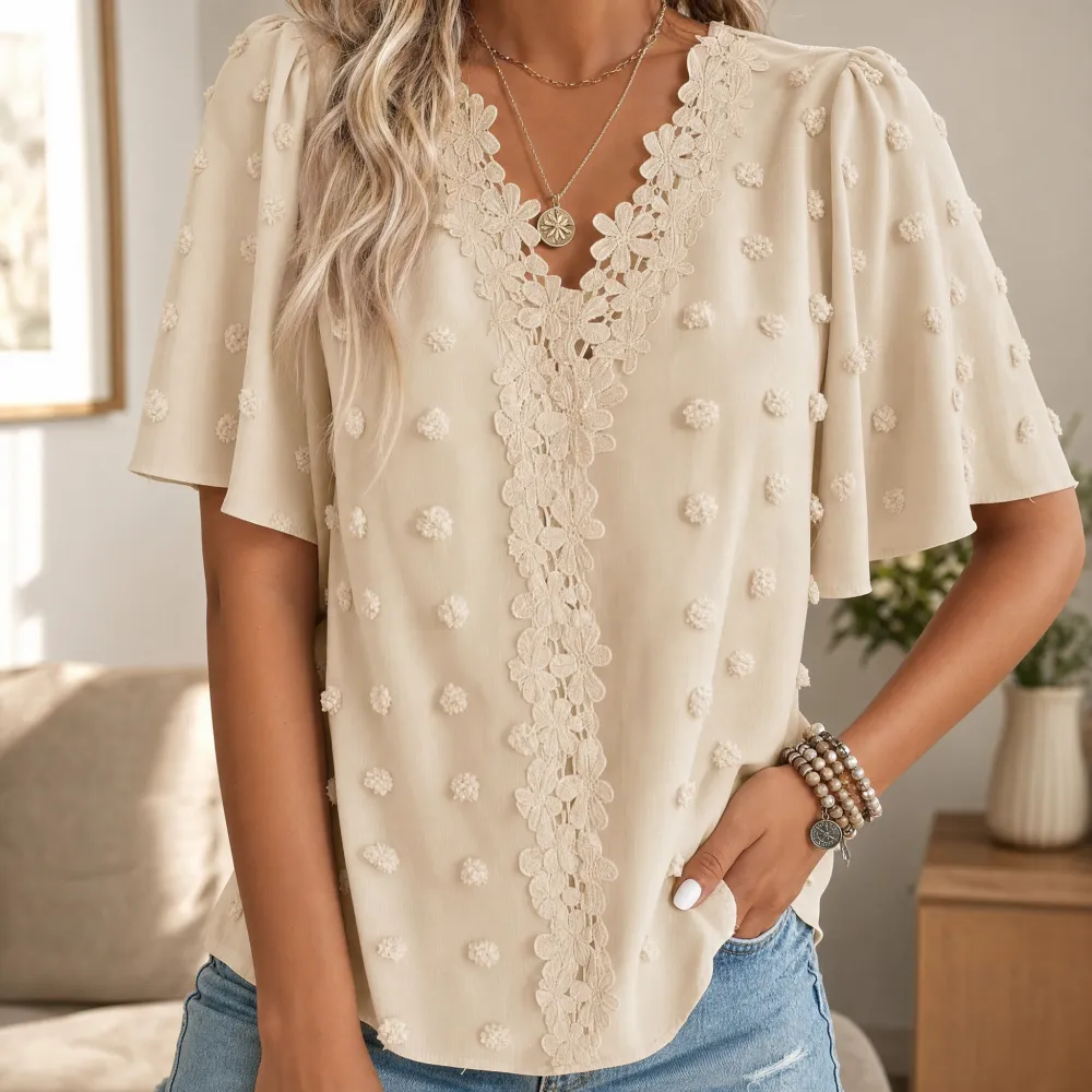 Crochet Lace V Neck Blouse