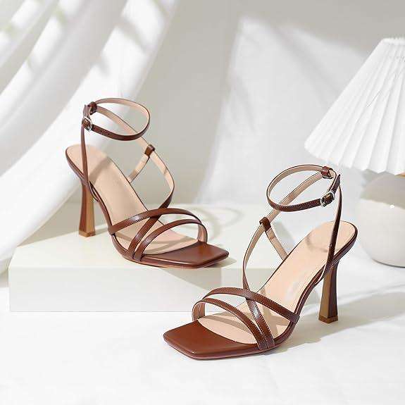 Celestia Square Toe Ankle Strap Heels