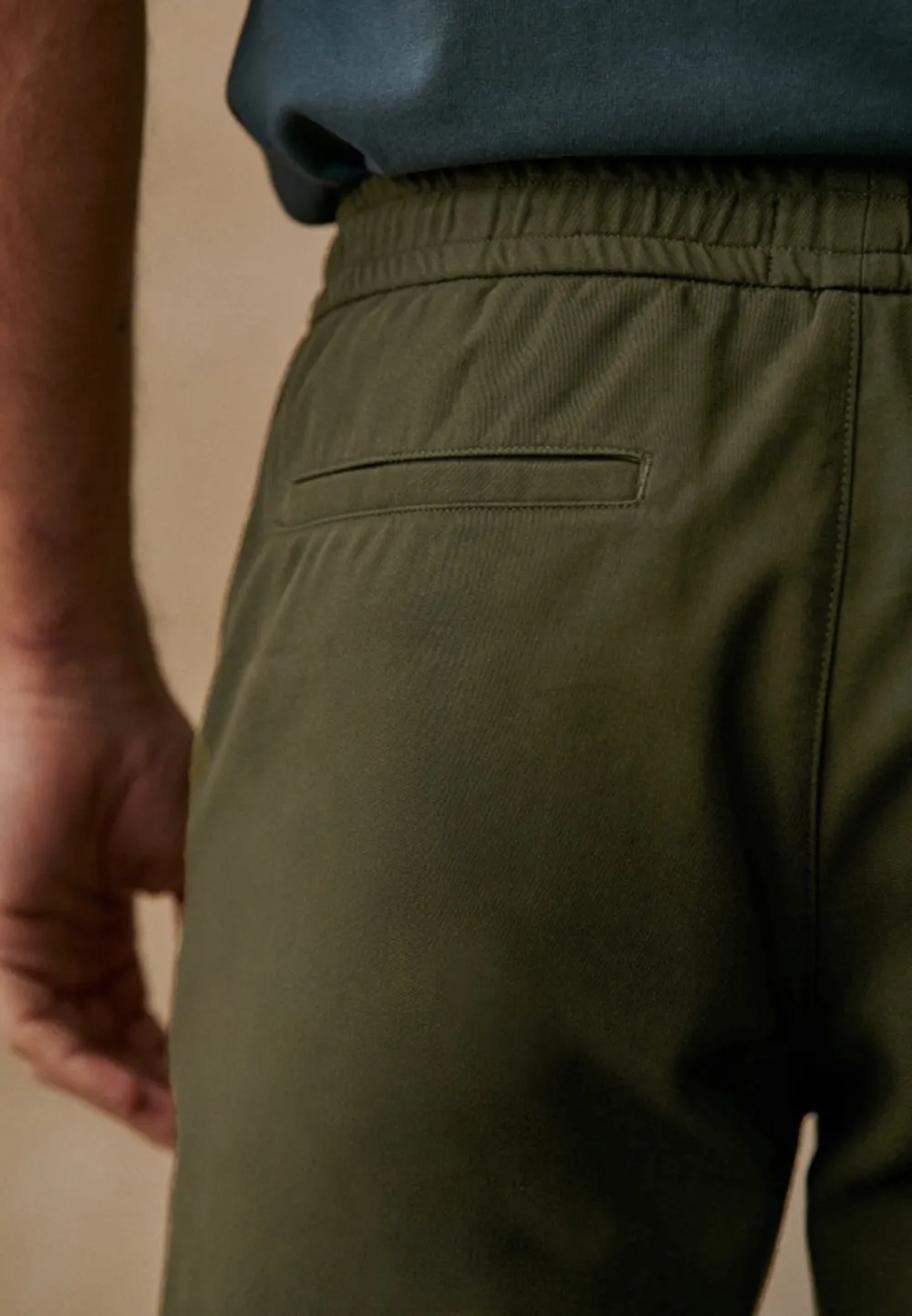 Olive Green Cotton Linen Blend Drawstring Trousers