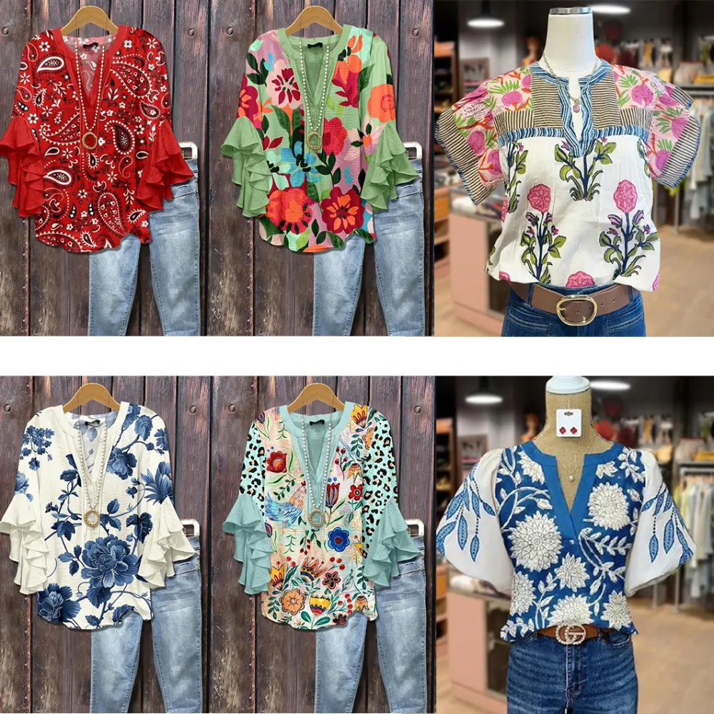 Vintage Floral Print Puff Sleeve Blouse