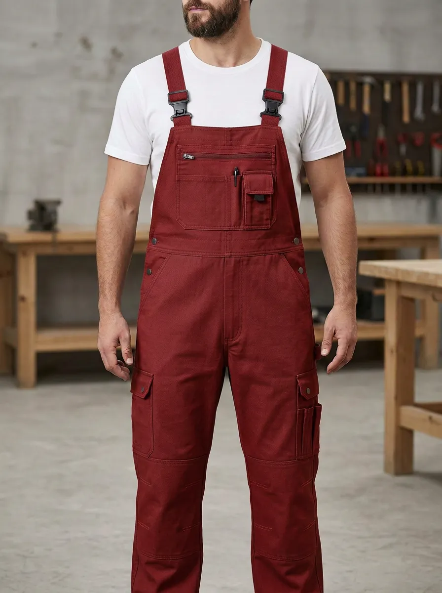 Men's Streamlined Multi-Pocket Cargo Bib Work Overalls