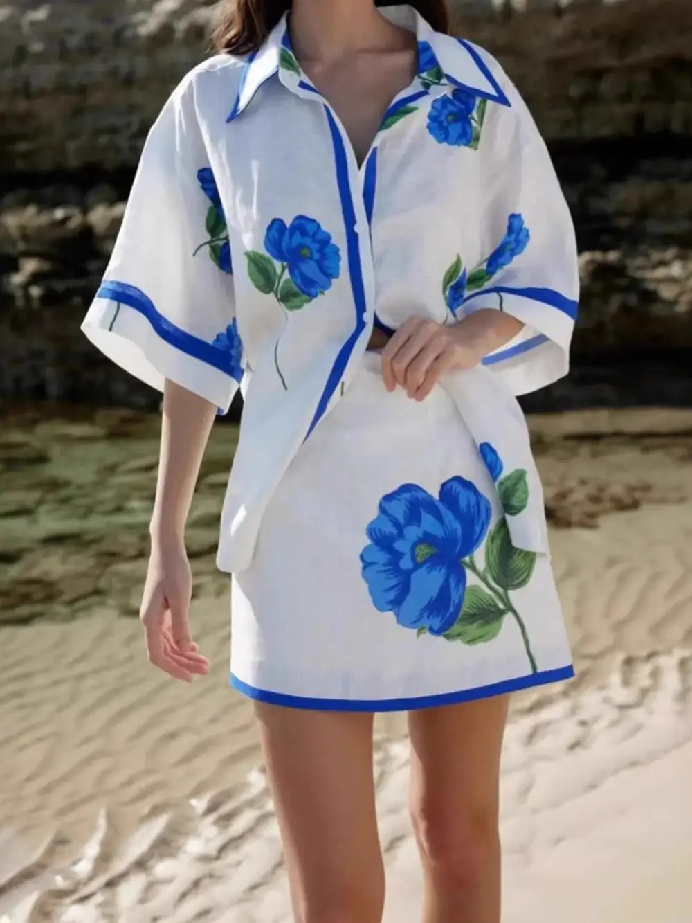 Button Front Printed Coordinated Set