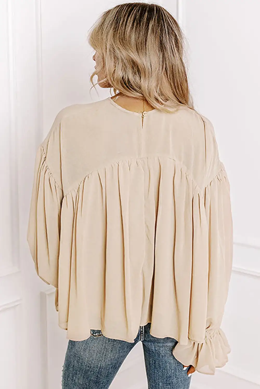 Chiffon Ruffle Trim Long Sleeve Blouse