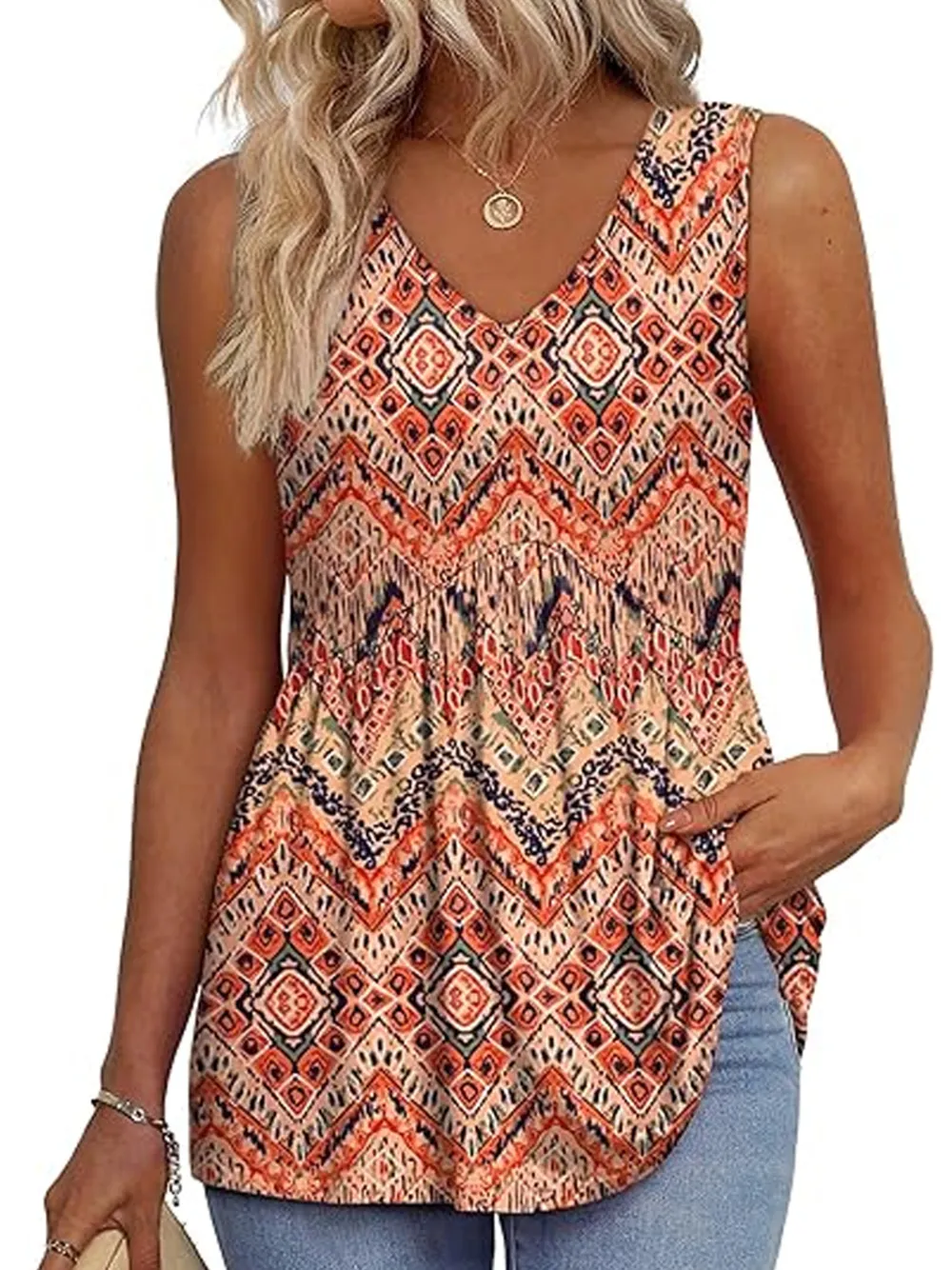 Womens Tank Tops 2025 Flowy Peplum Tops For Women Dressy Sleeveless V Neck Babydoll Tank Tops