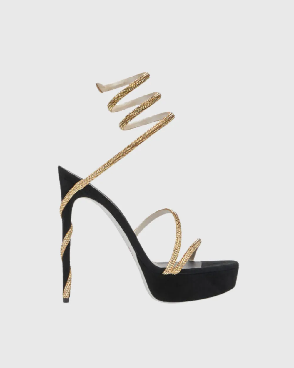 Rhinestone Embellished Snake Platform Sandals in Black