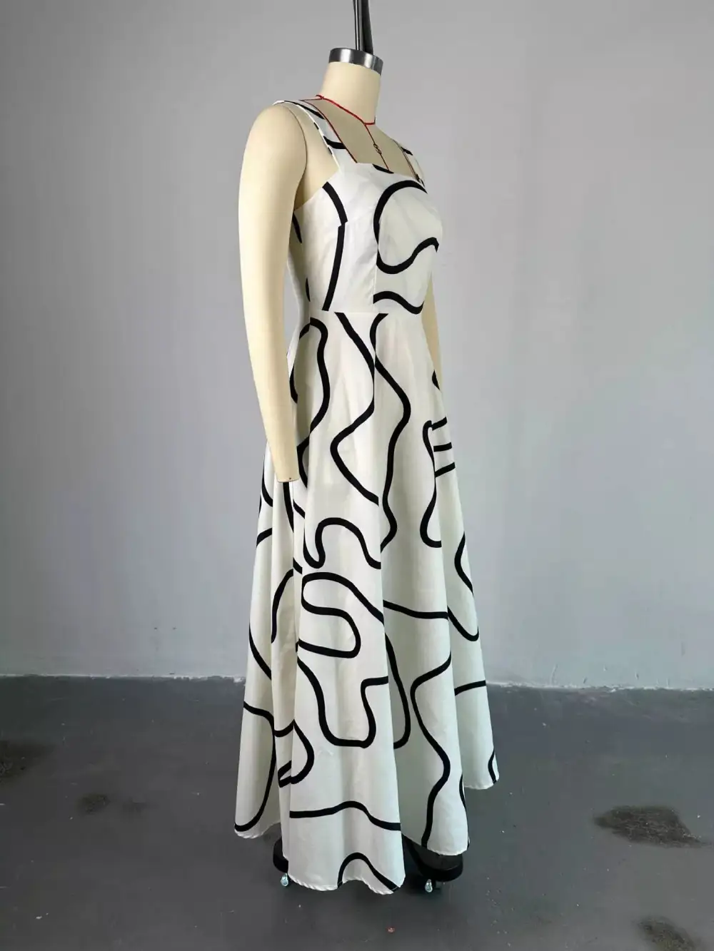 Abstract Print Square Neck Midi Dress