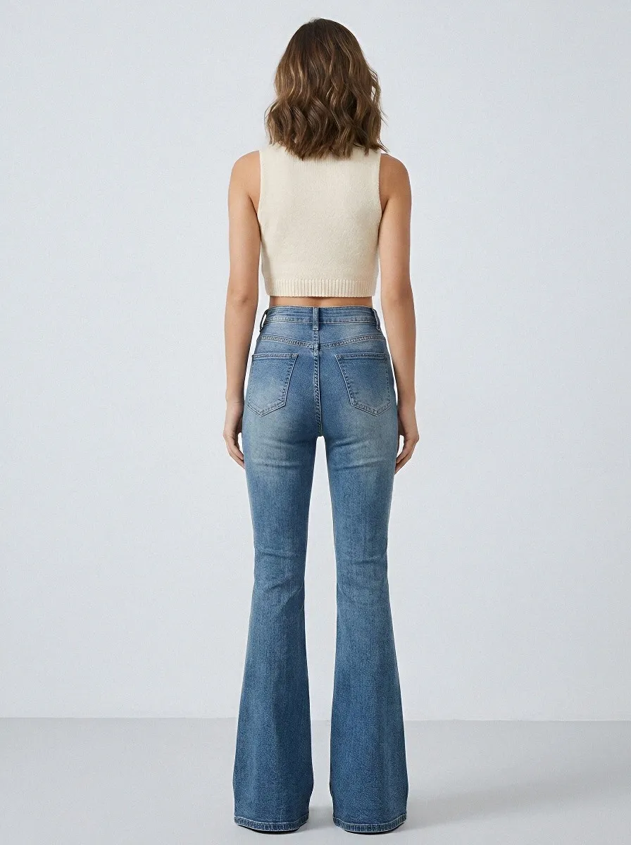 Clean-Line High-Waist Women's High-Waist Stretch Flare Jeans