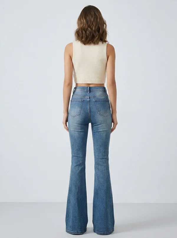 Clean-Line High-Waist Women's High-Waist Stretch Flare Jeans