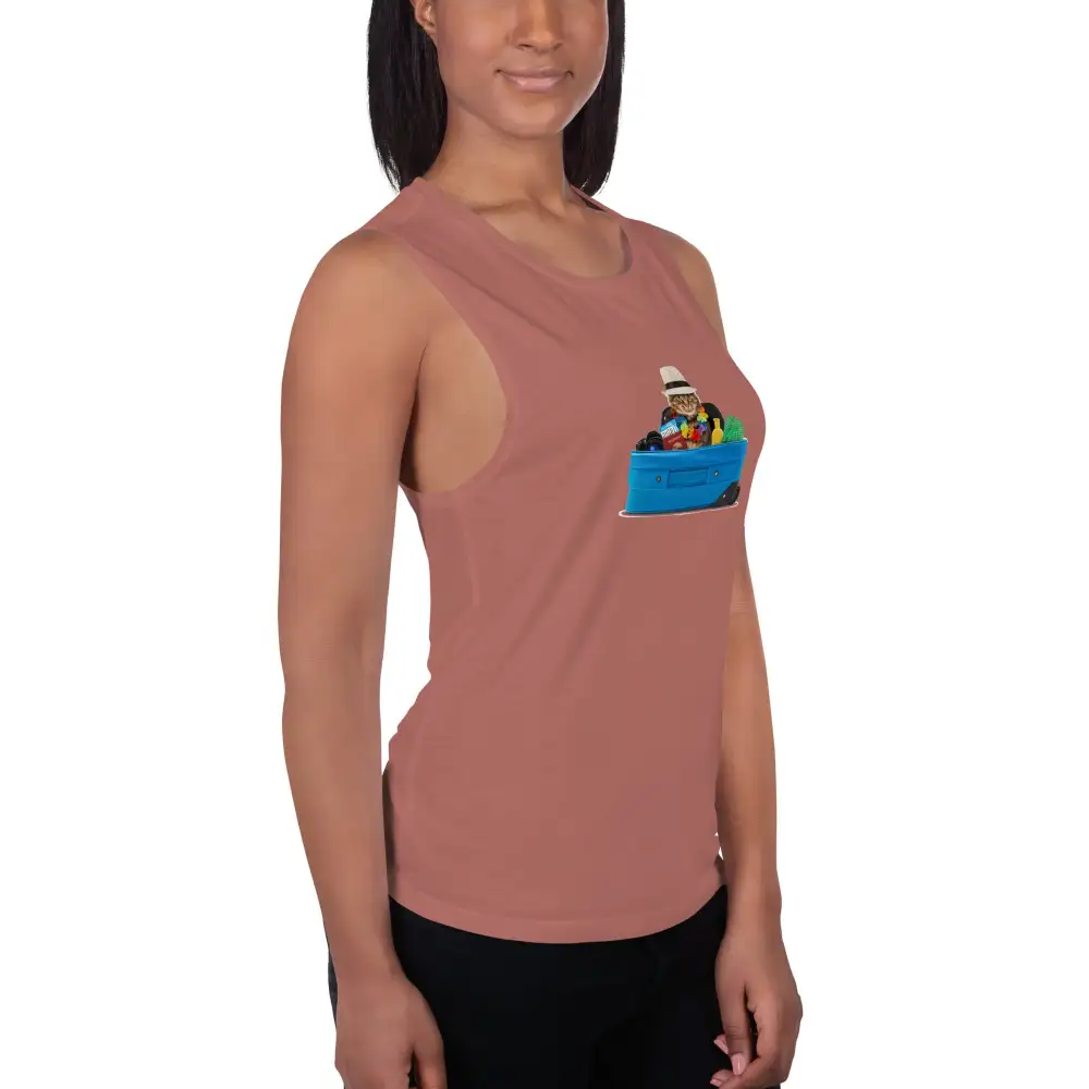 Graphic Ladies Muscle Tank Cat Tourist Tank Top