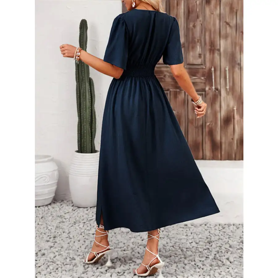 Side Slit Surplice Flutter Sleeve Midi Dress