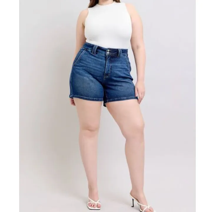 Full Size Double Button Waistband Denim Shorts Plus Size