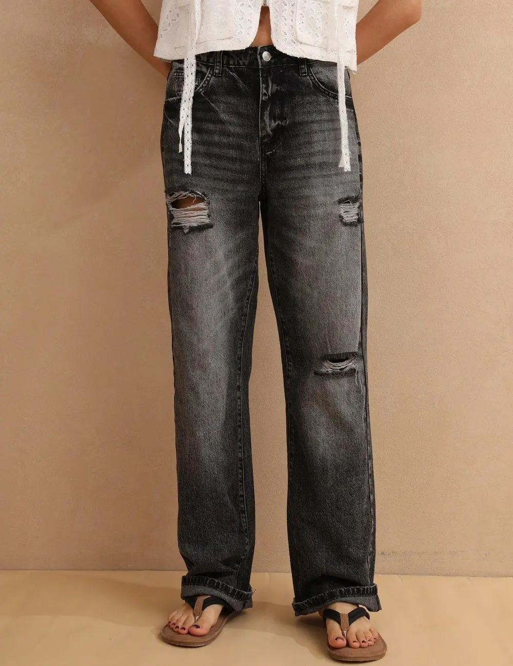High Waist Straight Leg Daily Denim Pants Jeans