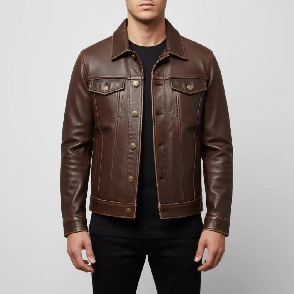 Cowhide Biker Trucker Multi Pocket Jacket
