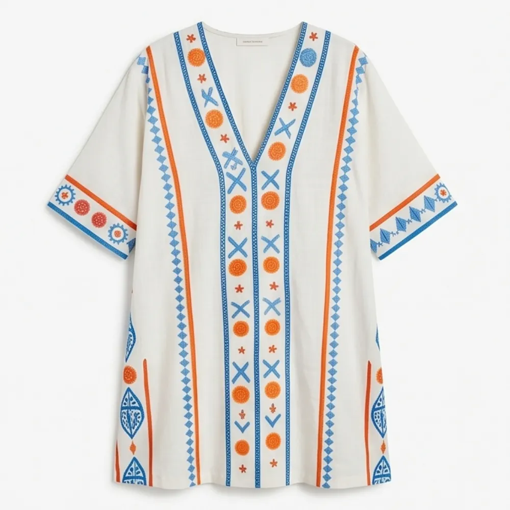 Linen Blend Sienna Embroidered Mini Dress