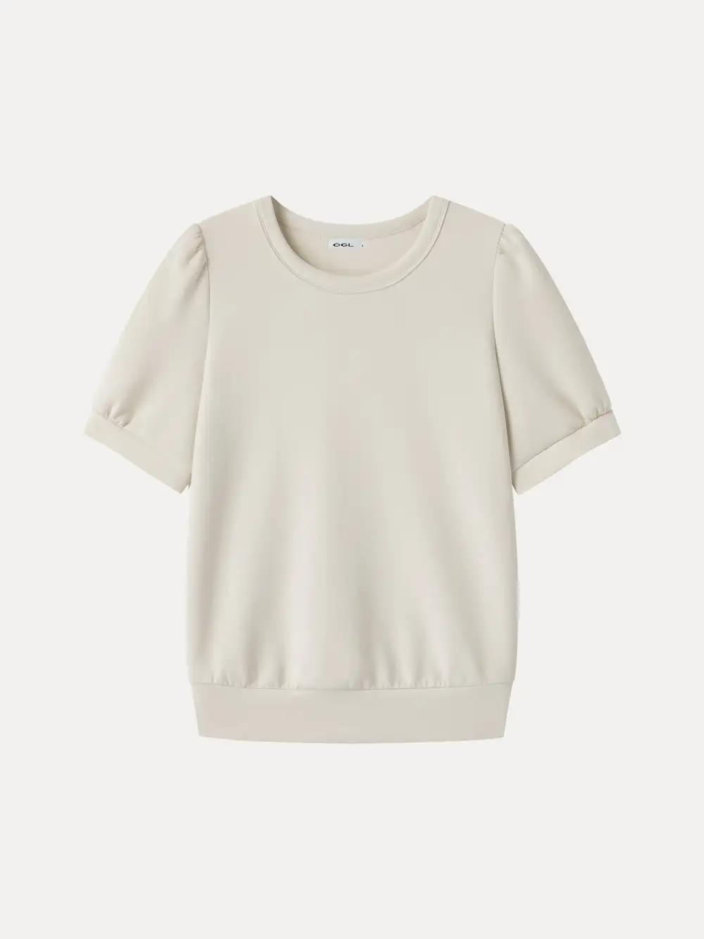 Lyocell Spacer Round Neck Puffed Short Sleeve Banded Hem Top