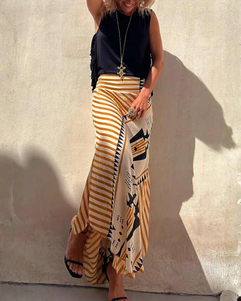 Easy Fit Striped Long Skirt