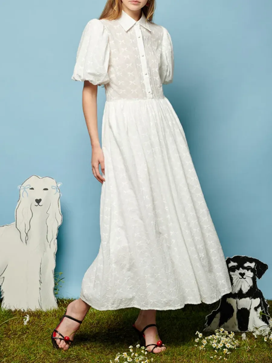 Daily Bow Embroidered Midi Dress