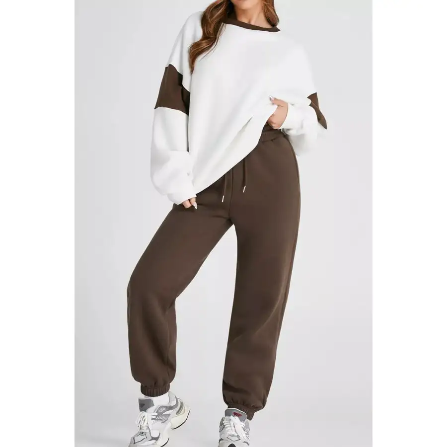 Drop Shoulder Loose Sweatshirt and Joggers Active Set