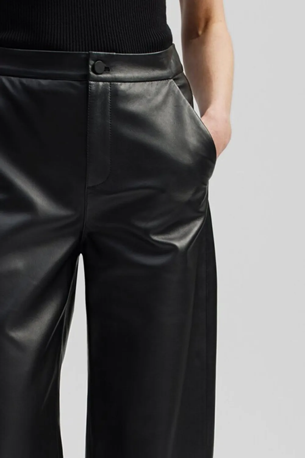 High Rise Wide Leg Leather Trousers