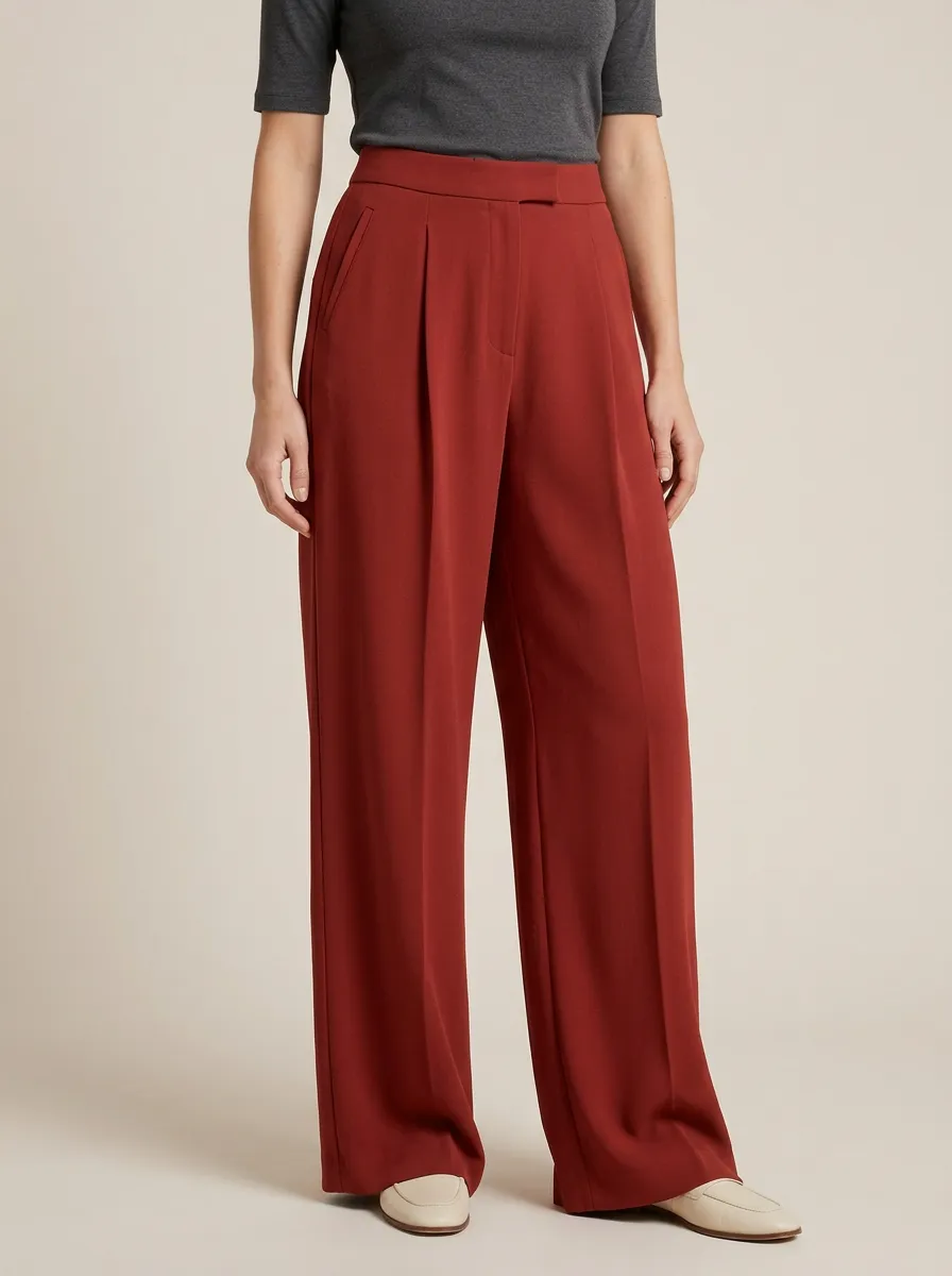 Modern Wide-Leg Pleated Solid Women's Wide-Leg Pants