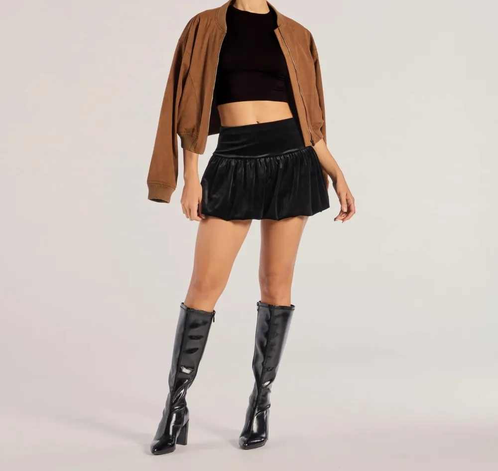 Black Velvet Drop-Waist Skirt