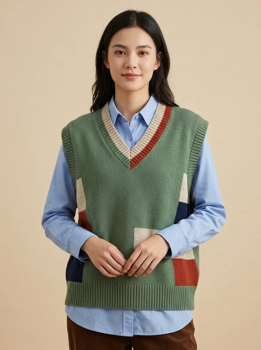 Preppy Colorblock Sweater Vest