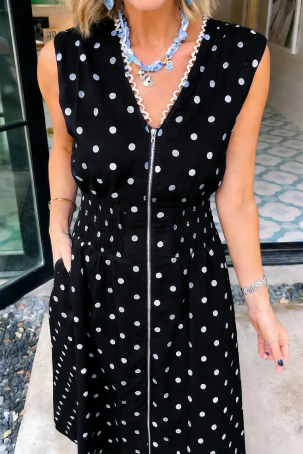 Polka Dot Printed V Neck Dress Casual