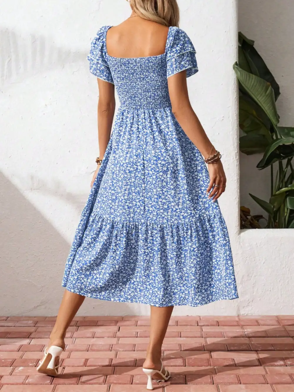 Gathered Detail Floral Printed Ruffle Dress
