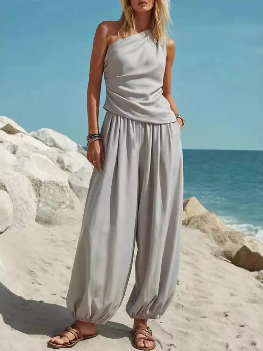 Refined Full Size One Shoulder Top and Wide Leg Pants
