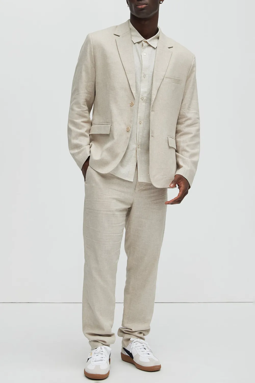 Slight Stretch Linen Suit Jacket - Black