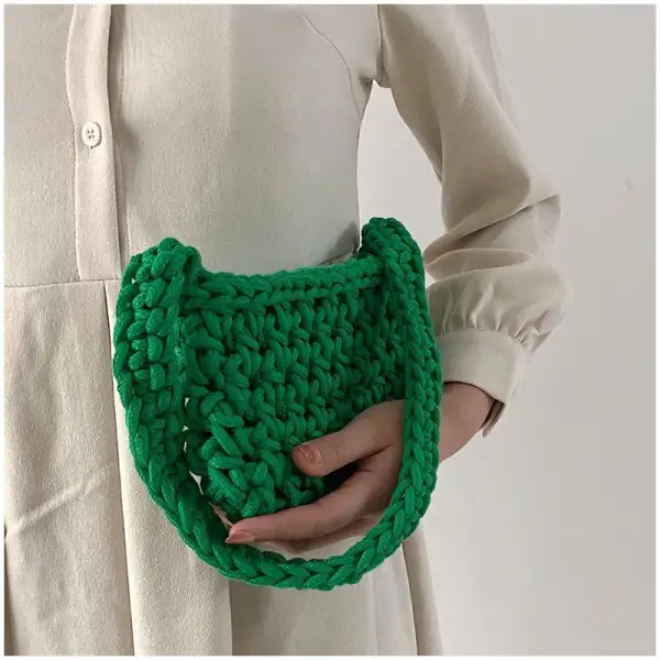 Solid Crochet Knitted Shoulder Bag