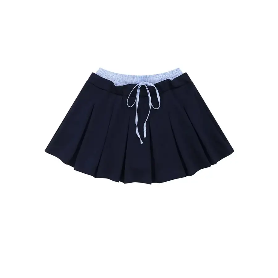 Drawstring Pleated Mini Skirt