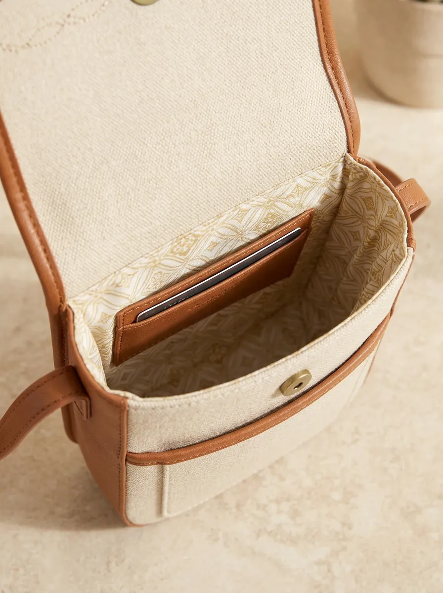 Women's Brown Canvas Composed Crossbody Phone Pouch