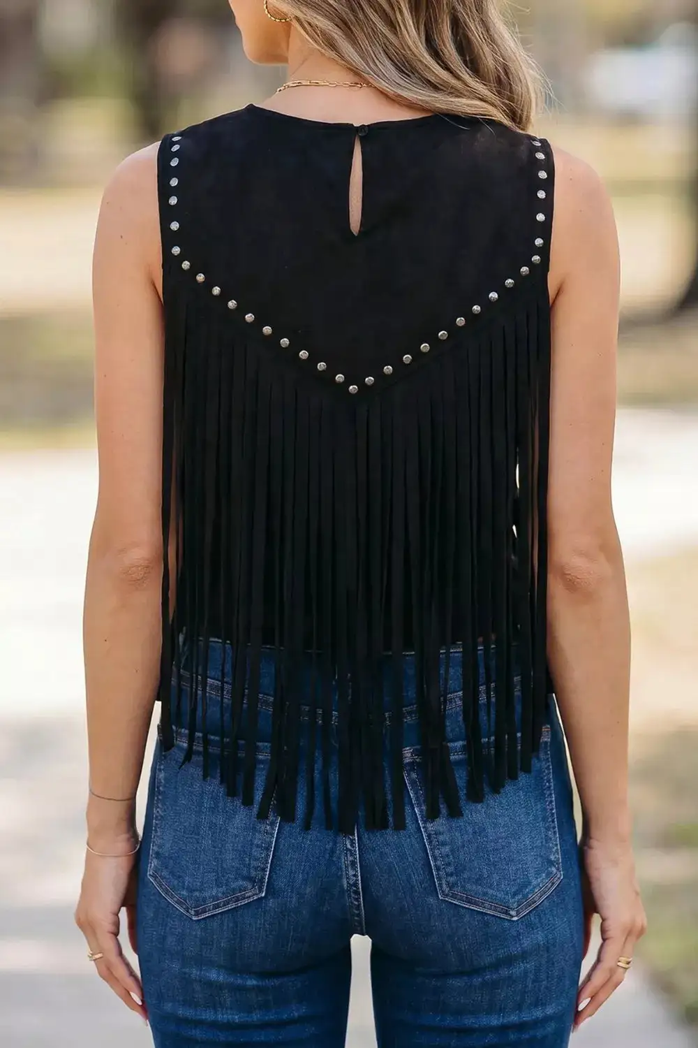 Studded Fringe-Detail Sleeveless Top