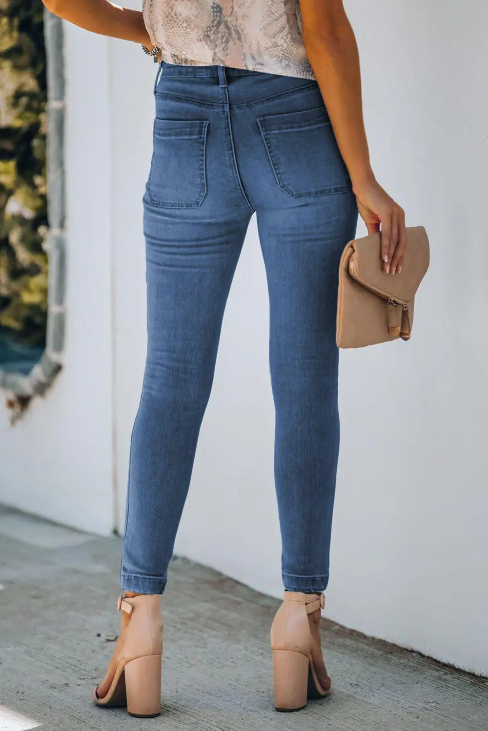 Skinny Button Denim Jeans