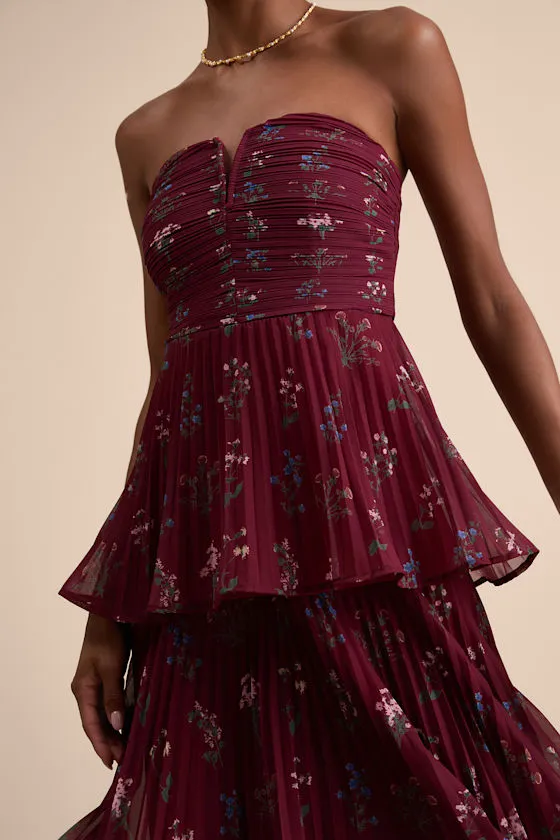 Hadelyn Lavender Floral Pleated Tiered Midi Dress