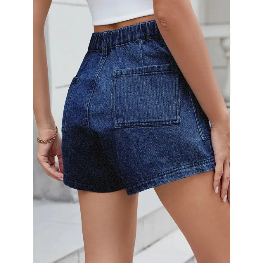 High Waist Cargo Denim Shorts