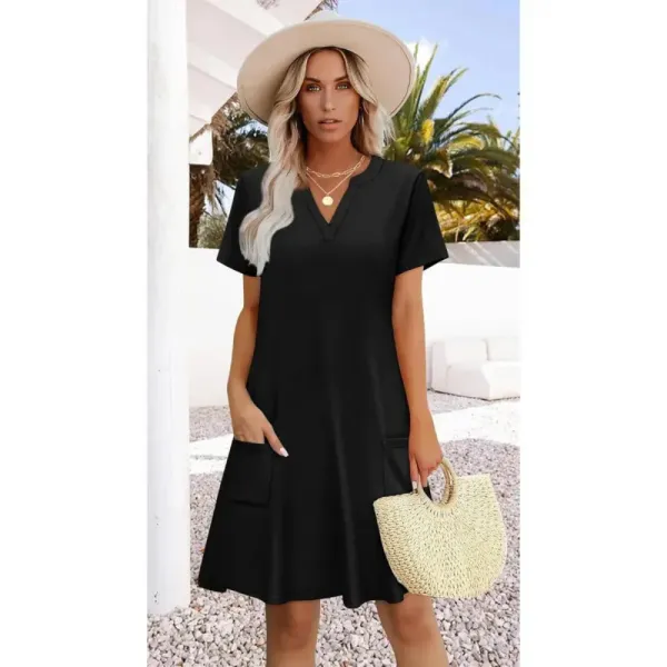 Women’s Summer Casual Dress – V-Neck Short Sleeve Beach Dress