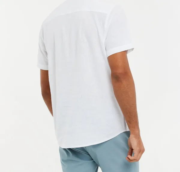 Men's White Short Sleeve Linen Blend Shirt