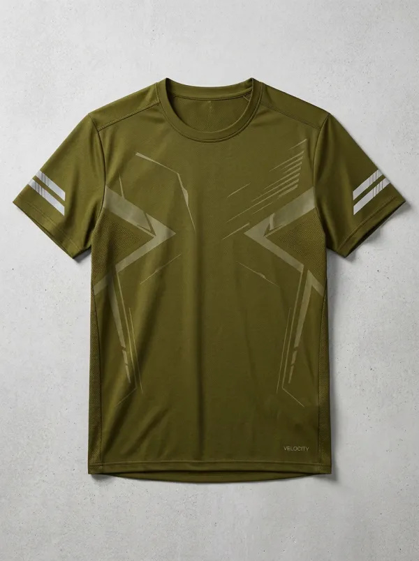 Men's Geometric Graphic Reflective Strip Printed Quick Dry T-Shirt