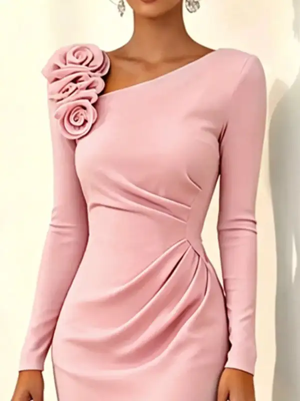 Asymmetric Neck Embellished Midi Dress