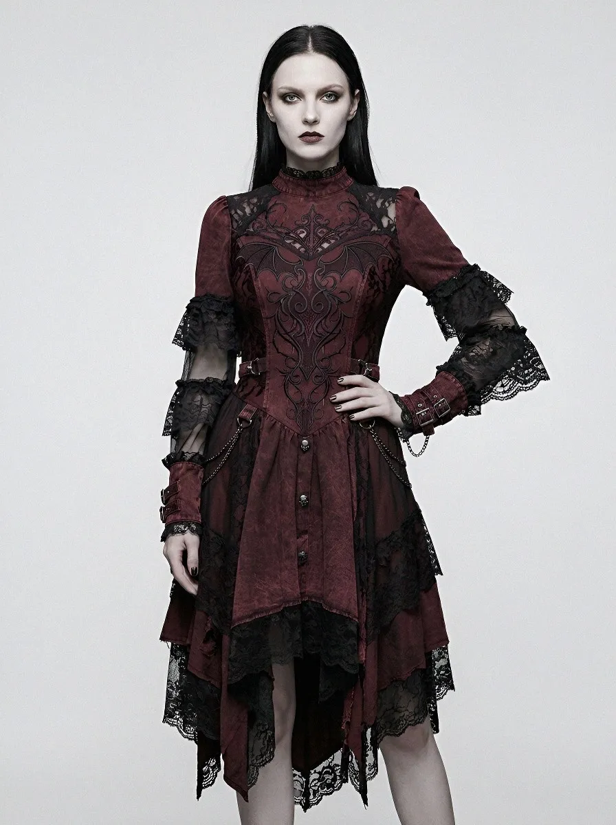 Women's Gothic Bat Wing Lace Embroidered Printed Top